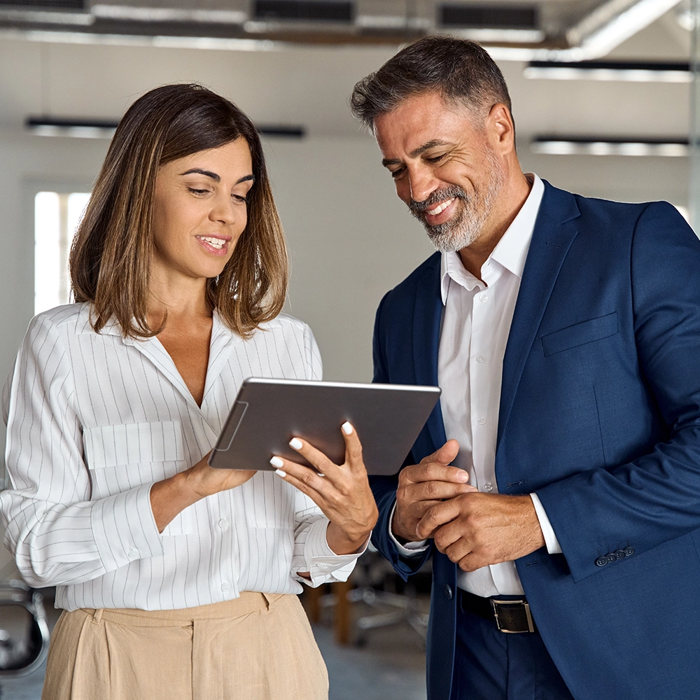 Accountant showing businessowner financial services breakdown